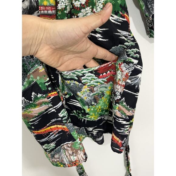 Japanese Made Washable Rayon Kimono L Artsy Maximalist Travel Scenic Boho Ukiyoe - Picture 7 of 12